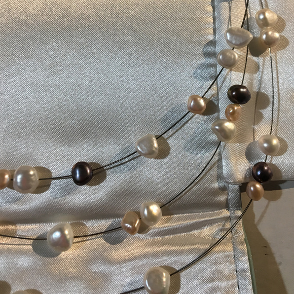 Ross Simons Sterling Silver Fresh Water & Black Pearl 2 Strand Necklace Choker - Picture 4 of 7